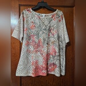 Chico's Floral Semi Sheer Short Sleeve Blouse Top Size 3 XL